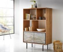 DELIFE Boekenkast Juwelo 88 cm acacia natuur steenfineer metaal zwart