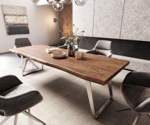 DELIFE Eettafel Edge 260x100cm XL acacia bruin roestvrijstaal zilver s...