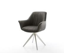 DELIFE Eetkamerstoel Keila-Flex met armleuning microvelours antraciet ...