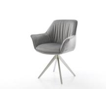 DELIFE Eetkamerstoel Keila-Flex met armleuning fluweel grijs kruisfram...