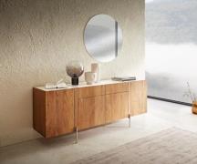 DELIFE Commode Secara 175 cm acacia natuur 4 deuren 2 laden marmeren p...