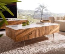 DELIFE Salontafel Bahan 115x60 cm mango teak 2 schuifladen marmerblad ...