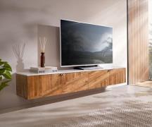 DELIFE Tv-meubel Bahan 200 cm mango teak 4 deuren marmer top wit zweve...