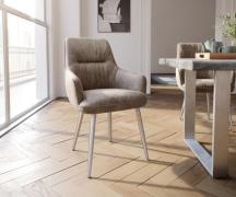 DELIFE Eetkamerstoel Zelia-Flex met armleuning microvelours taupe vint...