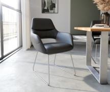 DELIFE Eetkamerstoel Yago-Flex met armleuning echt leer zwart slipfram...