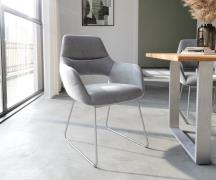 DELIFE Eetkamerstoel Yago-Flex met armleuning fluweel grijs slipframe ...