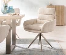 DELIFE Eetkamerstoel Abelia-Flex met armleuning koord beige kruisframe...