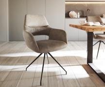 DELIFE Eetkamerstoel Yago-Flex met armleuning microvelours taupe vinta...