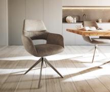 DELIFE Eetkamerstoel Yago-Flex met armleuning microvelours taupe vinta...