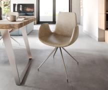 DELIFE Eetkamerstoel Ilia-Flex met armleuning microvelours beige vinta...