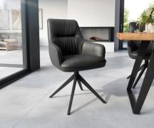 DELIFE Eetkamerstoel Zelia-Flex met armleuning echt leer zwart kruisfr...