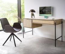 DELIFE Henrikus Bureau 130x60 cm Mango White Wash metaal zwart 1 Deur ...