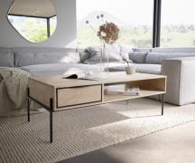 DELIFE Salontafel Henora 120x60 cm Mango White Wash metaal zwart 1 lad...