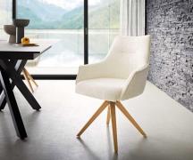 DELIFE Draaistoel Alja-Flex met armleuning bouclé wit houten frame hoe...