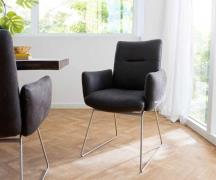 DELIFE Eetkamerstoel Jova-Flex met armleuning microvelours antraciet v...