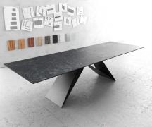 DELIFE Eettafel Edge 300x100cm Laminam® keramiek grijs V-middenpoot zw...