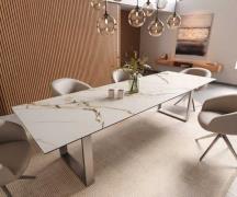 DELIFE Eetkamertafel Edge 300x100 keramiek Calacatta Luxe wit-goud-gri...