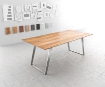 DELIFE Eettafel Edge 200x100 acacia natuur roestvrijstaal schuin Zwits...