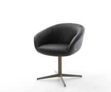 DELIFE Draaistoel Vinka-Flex met armleuning echt leer zwart kruispoot ...