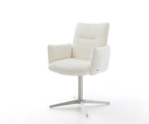 DELIFE Draaistoel Jova-Flex met armleuning bouclé wit kruispoot roestv...