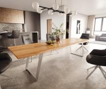 DELIFE Eettafel Edge 300x100x4 eiken natuur RVS schuin Live-Edge