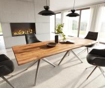 DELIFE Eettafel Edge 240x100 acacia natuur Estelar rond RVS Live-Edge