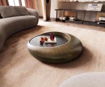 DELIFE Salontafel Blaise 100x100 cm Goud met reliëfglas taupe