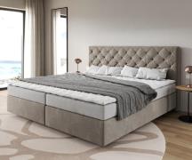 DELIFE Boxspringbed Dream-Groot microvezel beige 200x200 cm Bonell mat...