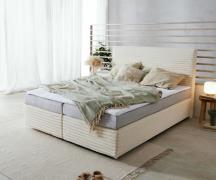DELIFE Boxspringbed Dream-Well pluche corduroy beige 160x200 cm Bonell...