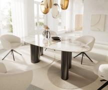 DELIFE Eetkamertafel Edge ovaal 220x120 keramiek Minas Melange wit-Bei...