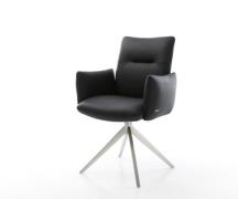 DELIFE Draaistoel Jova-Flex met armleuning echt leer zwart kruisframe ...