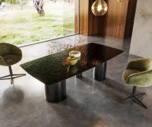 DELIFE Eettafel Edge Boot 200x100 Reliefglas zwart 3D-Design Troa RVS ...