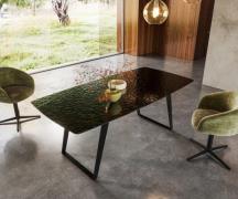 DELIFE Eettafel Edge Boot 200x100 Reliefglas zwart 3D-Design metaal sc...