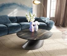 DELIFE Salontafel Edge rond 90x90 cm keramiek Laminam® Noir Desir brui...