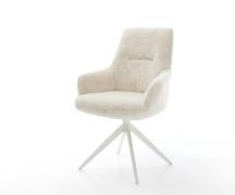 DELIFE Draaistoel Zelia-Flex met armleuning pluchen crème-wit kruisfra...