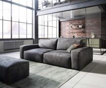 DELIFE Big-sofa Lanzo 230x95 cm kunstleer vintage antraciet met hocker