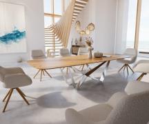 DELIFE Eettafel Edge Boot 300x120x2,5-3 eiken natuur Spider staal  roe...