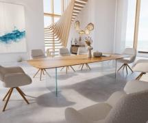 DELIFE Eettafel Edge Boot 300x120x2,5-3 eiken natuur glas Schweizer Ka...