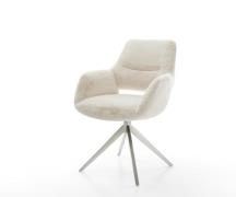 DELIFE Draaistoel Yago-Flex met armleuning pluchen crème-wit kruisfram...