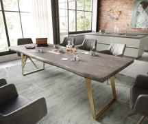 DELIFE Eettafel Edge 260x100 XL acacia platina  roestvrij staal Gold s...