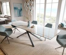 DELIFE Eettafel Edge 200-300x100 cm keramiek Onyx Champagne kruisframe...