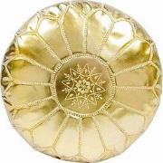 Leren Poef - goud - Handgemaakt en stijlvol - Gevuld geleverd - Poufs&...