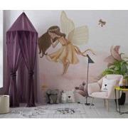 Fee in roze bloemenzee - Kinderbehang - 292,2 cm x 280 cm - Walloha