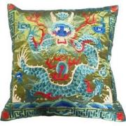 Fine Asianliving Kussenhoes Volledig Geborduurd Groen Draak 45x45cm