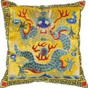 Fine Asianliving Kussenhoes Volledig Geborduurd Geel Draak 45x45cm