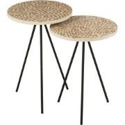 J-line - Set Van Twee Bijzettafel Ringen Resine Bruin/wit - 38x38x45cm