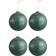 J-line - Doos Van 4 Kerstballen Glas Mat Antiek Azuur Large - 28x28x13...