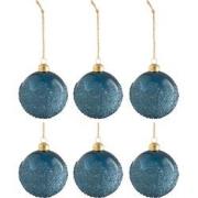 J-line - Doos Van 6 Kerstballen Suiker Glas Mat Blauw Small - 8x8x8cm