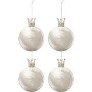 J-line - Doos Van 4 Kerstballen Kroon Pluim Wit Glas Klaar Medium - 10...