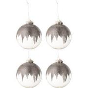 J-line - Doos Van 4 Kerstballen Glitter Mini Kwast Grijs Glas Transpar...